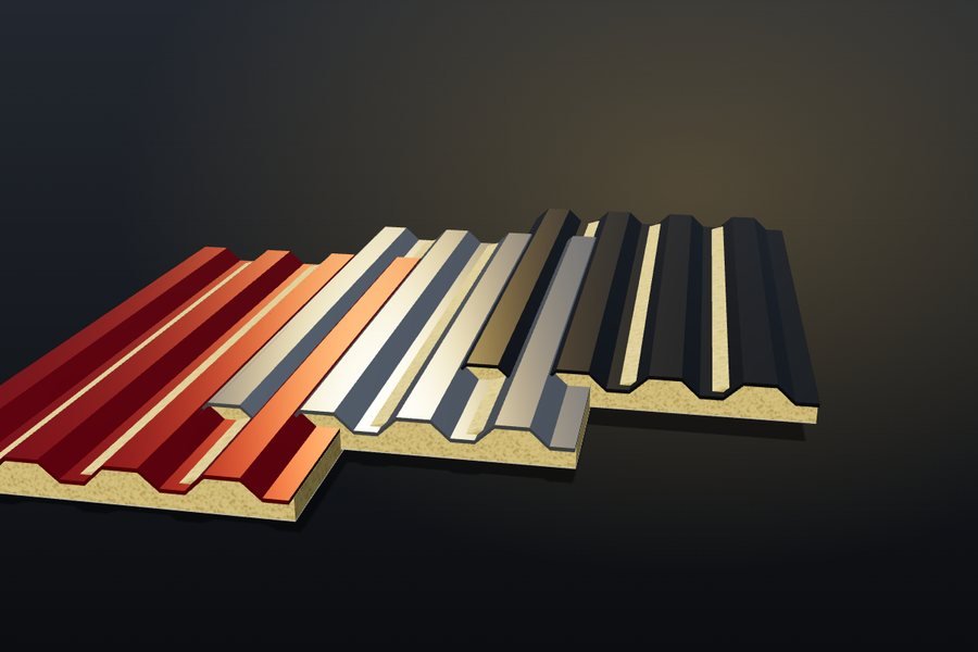 Ilustração 3D da telha filme em três cores